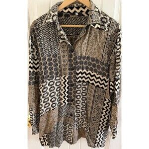 Vintage Women’s Button Top Size 12 Long Sleeve Patchwork Made in Germany